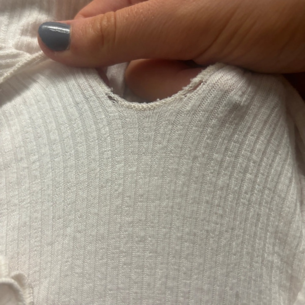 white ribbed ruffle neckline keyhole bow bodysuit - Picture 6 of 6